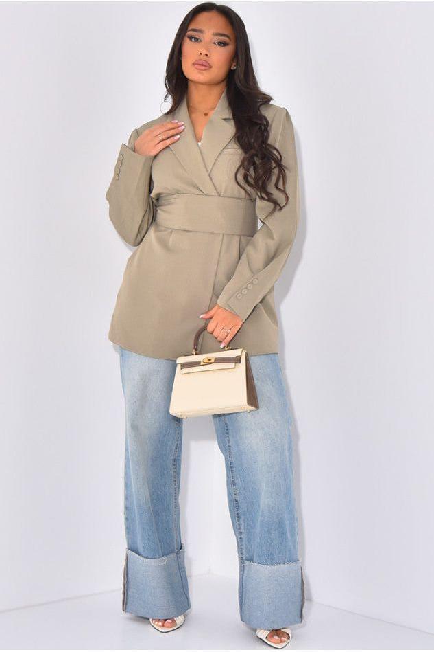 Chic Khaki Blazer met Strikdetail